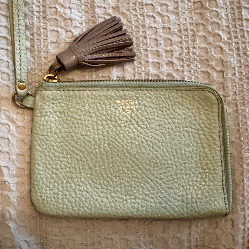 Fossil Mint Leather Wristlet With Tassel